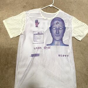 3-D robot White and Blue Graphic Tee